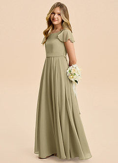 Azazie Cady Junior Moss Green A-Line Pleated Chiffon Dress image7