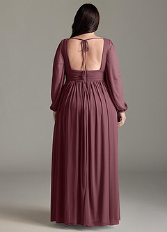Azazie Norah Bridesmaid Dresses Sangria A-Line V-Neck Long Sleeve Chiffon Dress image7