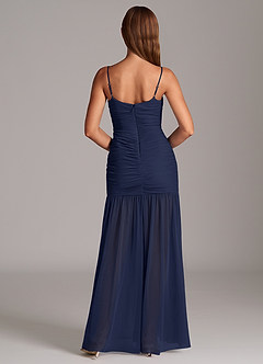 Azazie Aimie Jurken voor bruidsmeisjes Jurk van Mesh met Zeemeermin Donkere Marine image6