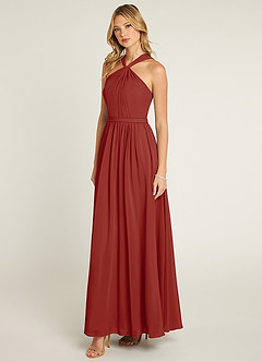 Azazie Jacey Final Sale Terracotta A-Line Pleated Chiffon Dress image3