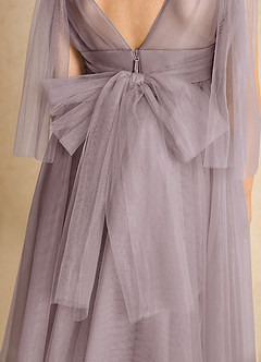 Azazie Dori Flower Girl Dresses Dusk A-Line Ruched Tulle Dress image7