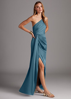Azazie Mika Bridesmaid Dresses Bermuda Sheath One Shoulder Stretch Satin Dress image4