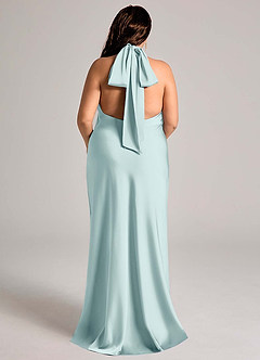 Azazie Velli Bridesmaid Dresses Mist Mermaid High Neck Stretch Satin Dress image7