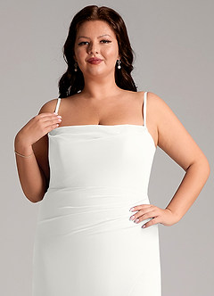 Azazie Leonis Vestidos de damas de honor Vestido de Blanco de Gasa de Corte Recto Convertible con Sin tirantes image15