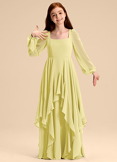Azazie Clara Junior Lemon Sorbet A-Line Blouson Chiffon Dress image3
