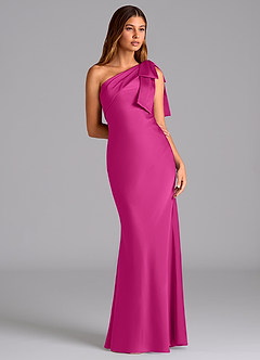 Azazie Yuanna Bridesmaid Dresses Fuchsia Mermaid One Shoulder Stretch Satin Dress image5