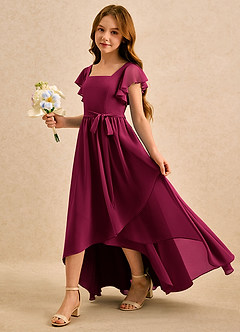 Azazie Milly Girls Formal Robe Demoiselle D'honneur Fillette Robe Trapèze en Mousseline de soie Plissé Bourgogne image6
