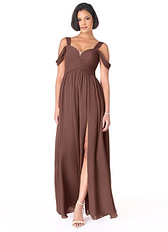 Azazie Lianne Robes de demoiselle d'honneur Robe Trapèze en Mousseline de soie Épaule décolletée Expresso image2