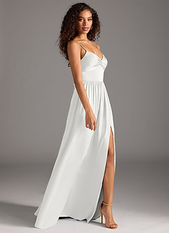 Azazie Zeya Bridesmaid Dresses White A-Line Pleated Stretch Satin Dress image6