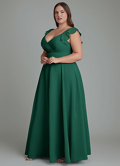 Azazie Leilani At-home Try On Dresses Emerald A-Line Pleated Chiffon Dress image9