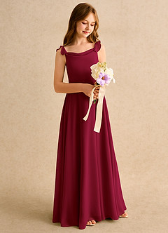 Azazie Puppy Girls Formal Flower Girl Dresses Burgundy A-Line Pleated Chiffon Dress image1