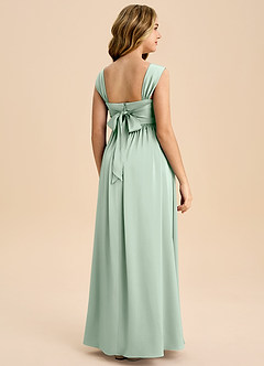 Azazie Hattie Junior Jurk van Stretch Satijn met A-Lijn Geplooid Agave image7