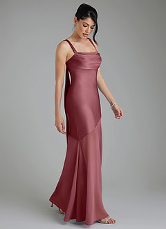 Azazie Piper Robes de demoiselle d'honneur Robe Sirène en Satin extensible Plissée Rose Du Désert image9