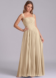 Azazie Mina Jurken voor bruidsmeisjes Jurk van Chiffon met A-Lijn Geplooid Champagne image6