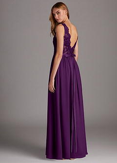 Azazie Elly Bridesmaid Dresses Grape A-Line Lace Scoop Neck Chiffon Dress image5