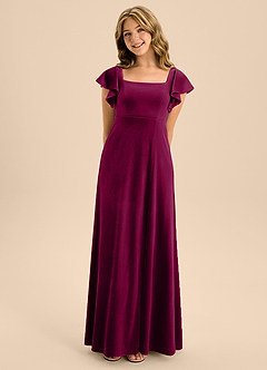 Azazie Bondi Junior Brick Red A-Line Bow Velvet Dress image4
