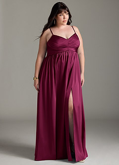 Azazie Alia Bridesmaid Dresses Red Plum A-Line Pleated Stretch Satin Dress image12