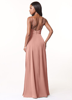 Azazie Brielle Bridesmaid Dresses Rosette A-Line Cowl Spaghetti Straps Stretch Satin Dress image2