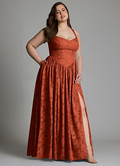 Azazie Francis Bridesmaid Dresses Auburn A-Line Corset Floral Burnout Dress image14