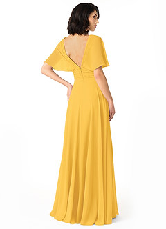 Azazie Pamela Bridesmaid Dresses Marigold A-Line V-Neck Pleated Chiffon Dress image2