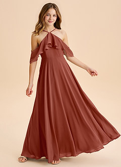 Azazie Tessabelle Junior Vestido de Castaño de Gasa de Corte en A con Vestidos sin tirantes image4