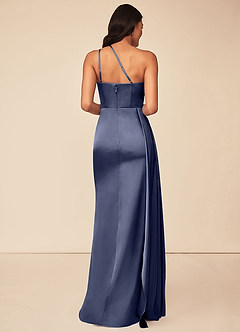 Azazie Maron Robes de demoiselle d'honneur Robe Trapèze en Satin extensible Epaule unique Bleu Orageux image2