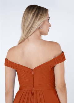 Azazie Audrianna Brautjungfernkleider Wandelbar A-Linie Schulterfrei gerafft Chiffon Kleid Gebranntes Orange image6