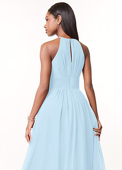 Azazie Bonnie Robes de demoiselle d'honneur Robe Trapèze en Mousseline de soie Trou de serrure froncé Bleu Ciel image4