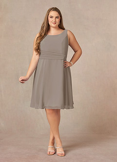 Azazie Shirley Mother of the Bride Dresses Taupe A-Line Scoop Pleated Chiffon Dress image11