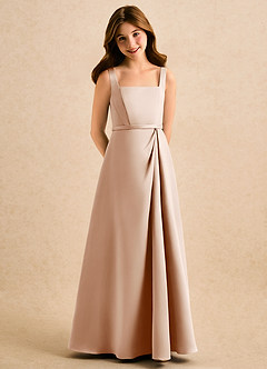 Azazie Emiko Girls Formal Abiti da Ragazza di Fiori Abito A-Line in Raso Opaco Plissettato Rosa Inglese image1