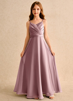 Azazie Umina Girls Formal Jurken voor bloemenmeisjes A-Lijn Jurk van Mat Satijn Geplooid Stoffige Roos image4