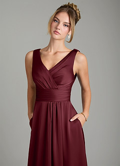Azazie Karina Bridesmaid Dresses Cabernet A-Line Pleated Stretch Satin Dress image7