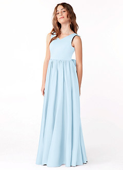 Azazie Hathaway Junior Vestido de Azul Cielo de Satin Mate de Corte En A con Lazo image4