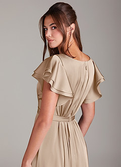 Azazie Daphne Modest Bridesmaid Dresses A-Line Ruched Stretch Satin Floor-Length Dress image2