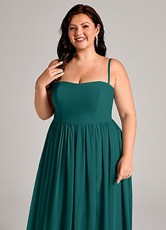 Azazie Calianna Robes de demoiselle d'honneur Robe Trapèze Convertible en Mousseline de soie Épaule décolletée Paon image11