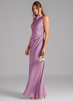 Azazie Evadne Robes de demoiselle d'honneur Robe Trapèze en Satin extensible Plissée Glycine image1