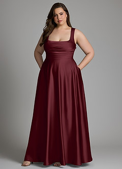 Azazie Azaria Robes de demoiselle d'honneur Robe Trapèze en Satin extensible Corset Cabernet image9