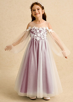 Azazie Zimi Flower Girl Dresses Vintage Mauve Ball-Gown Sweetheart Neckline Tulle Dress image4