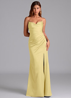 Azazie Claudelle Bridesmaid Dresses Lemon Sorbet Mermaid Strapless Stretch Satin Dress image6