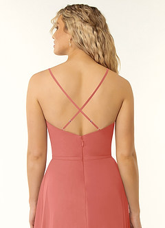 Azazie Naeem Robes de demoiselle d'honneur Robe Trapèze en Mousseline de soie Col V à volants Rose Saumon image6