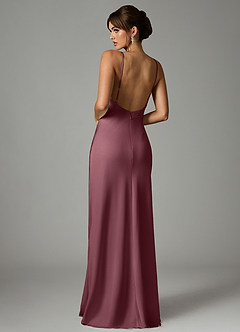 Azazie Stefania Bridesmaid Dresses Desert Rose A-Line Stretch Satin Dress image2