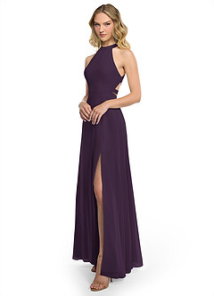 Azazie Clarice Bridesmaid Dresses Plum A-Line Halter Chiffon Dress image2