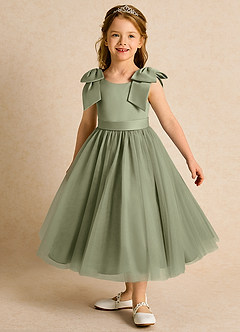 Azazie Serene Flower Girl Dresses Pistachio Ball-Gown Bow Matte Satin Dress image1