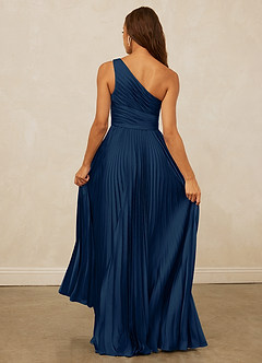 Christian Siriano Bridal for Azazie 1008 Bridesmaid Dresses Dark Navy A-Line One Shoulder Stretch Satin Dress image7
