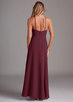 Azazie Bailey Bridesmaid Dresses Cabernet A-Line Halter Side Slit Chiffon Dress image2
