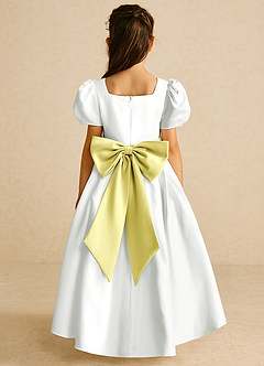 Azazie Zippy Flower Girl Dresses Ivory Lemon Sorbet A-Line with Sleeves Matte Satin Dress image5