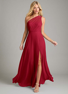 Azazie Phaedra Bridesmaid Dresses Scarlet A-Line One Shoulder Chiffon Dress image4