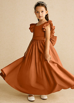 Azazie Piglette Flower Girl Dresses Copper A-Line Bow Matte Satin Dress image2