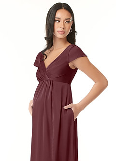 Azazie Allessia Robes de demoiselle d'honneur de maternité Robe Trapèze Plissée Longueur ras du sol Satin extensible image6