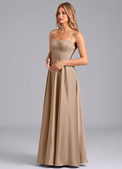 Azazie Elita Robes de demoiselle d'honneur Robe Trapèze en Satin extensible Plissée Taupe image4